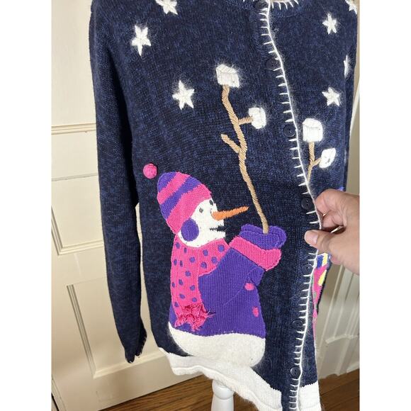 Quacker Factory Snowman Christmas Winter Sweater Cardigan Womens Size Large - Picture 2 of 13